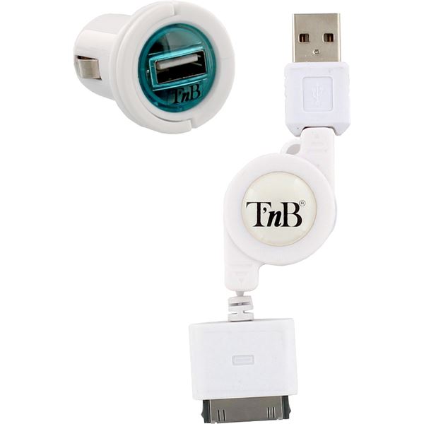 Mini chargeur allume-cigare USB et câble pour iPhone T'NB Mini chargeur allume-cigare USB et câble pour iPhone T'NB