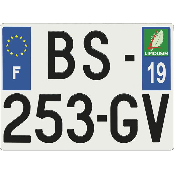 Plaque immatriculation alu Confort 275 x 200 mm département 19 Plaque immatriculation alu Confort 275 x 200 mm département 19