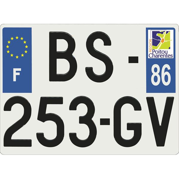 Plaque immatriculation alu Confort 275 x 200 mm département 86 Plaque immatriculation alu Confort 275 x 200 mm département 86