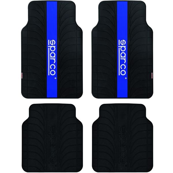 Jeu de 4 tapis noirs 100% latex avec bande bleue SPARCO Jeu de 4 tapis noirs 100% latex avec bande bleue SPARCO