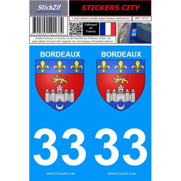 2 Stickers voiture Bordeaux 33 2 Stickers voiture Bordeaux 33