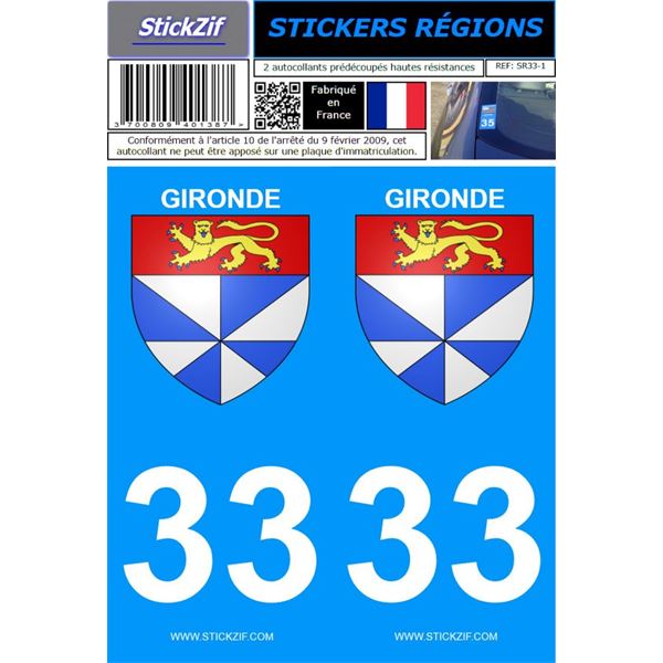 2 Stickers voiture Gironde 33 2 Stickers voiture Gironde 33