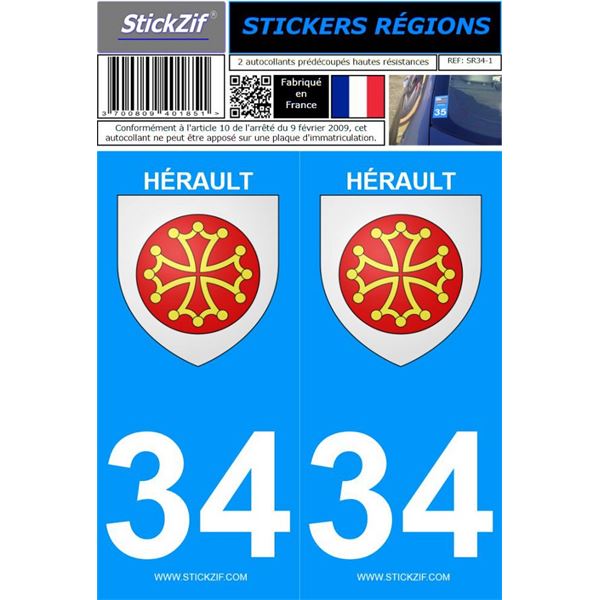 2 Stickers voiture Hérault 34 2 Stickers voiture Hérault 34