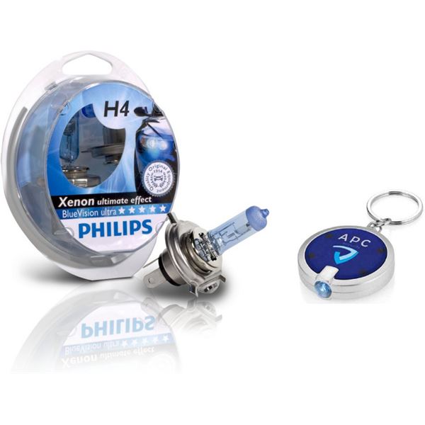 2 ampoules Philips H4 Blue Vision Ultra + porte-clés 2 ampoules Philips H4 Blue Vision Ultra + porte-clés