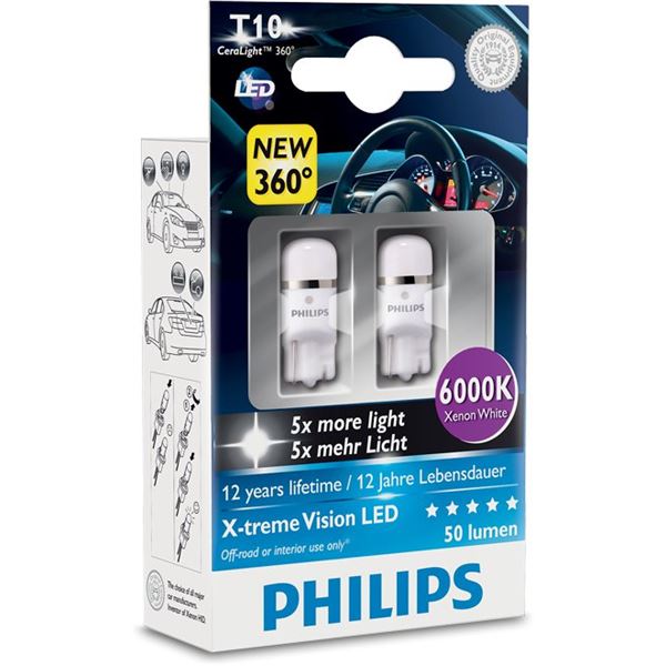 2 ampoules Philips premium LED 6000 K W5W/T10 2 ampoules Philips premium LED 6000 K W5W/T10