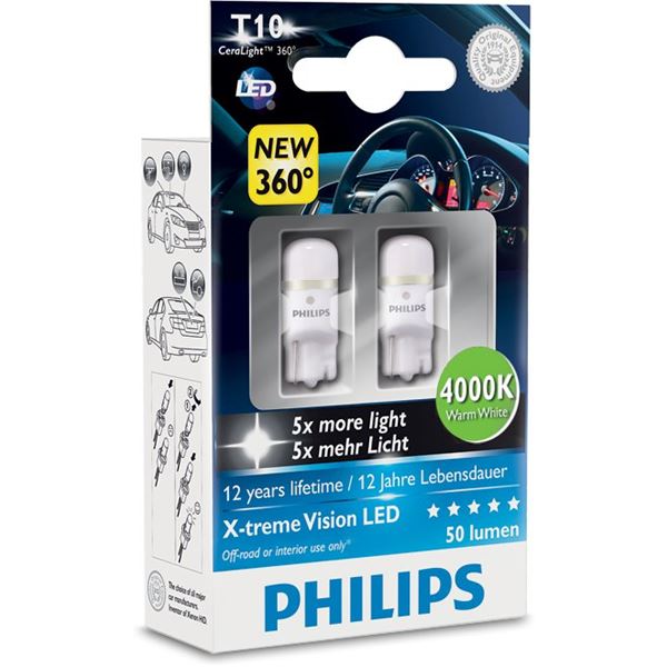 2 ampoules Philips premium LED 4000 K W5W/T10 2 ampoules Philips premium LED 4000 K W5W/T10