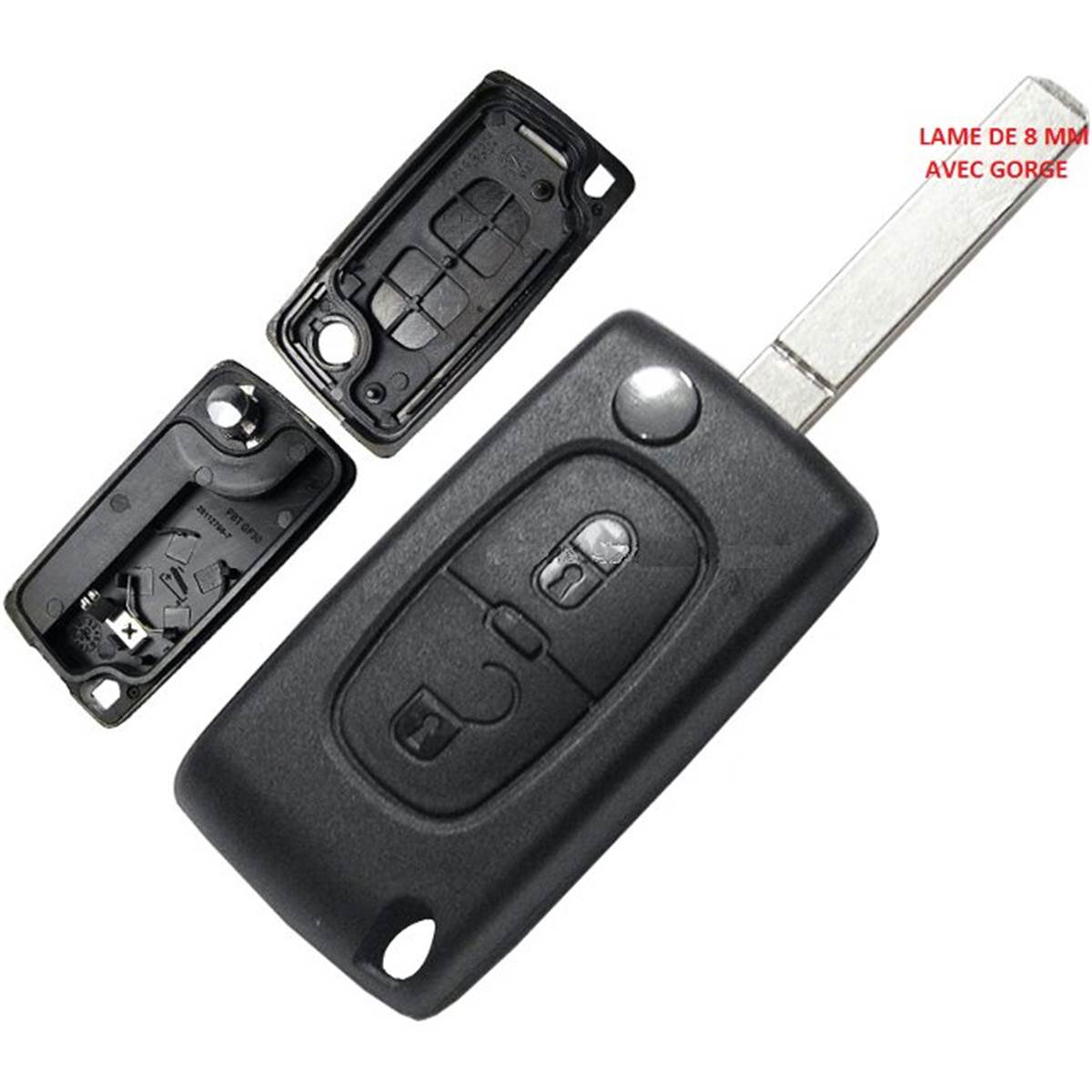 Coque de clé adaptable pour PSA ,107, 207, 307, 308, 407, C1 à C8 lame 8 mm