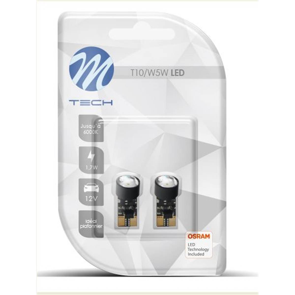 2 ampoules M-Tech LED 6000 K W5W/T10 - idéal plafonnier