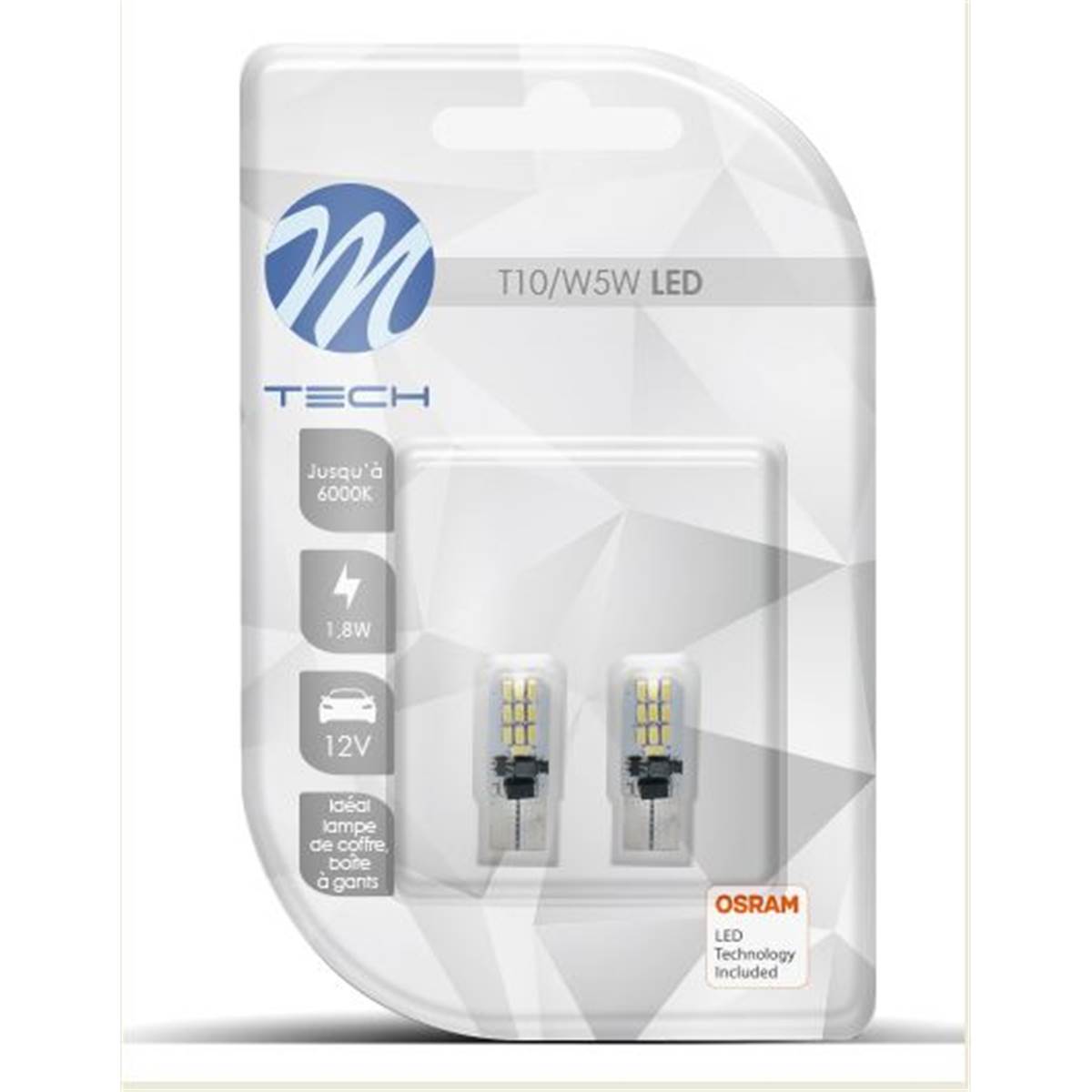 2 ampoules M-Tech LED 6000 K W5W/T10 - idéal coffre, boîte à gants
