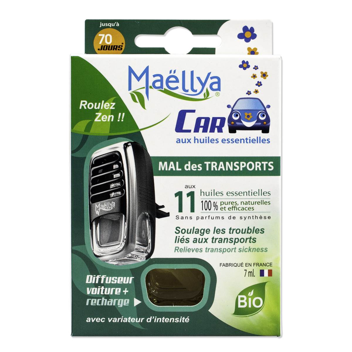 Désodorisant voiture Mal des transports Diffuseur + Recharge MAELLYA