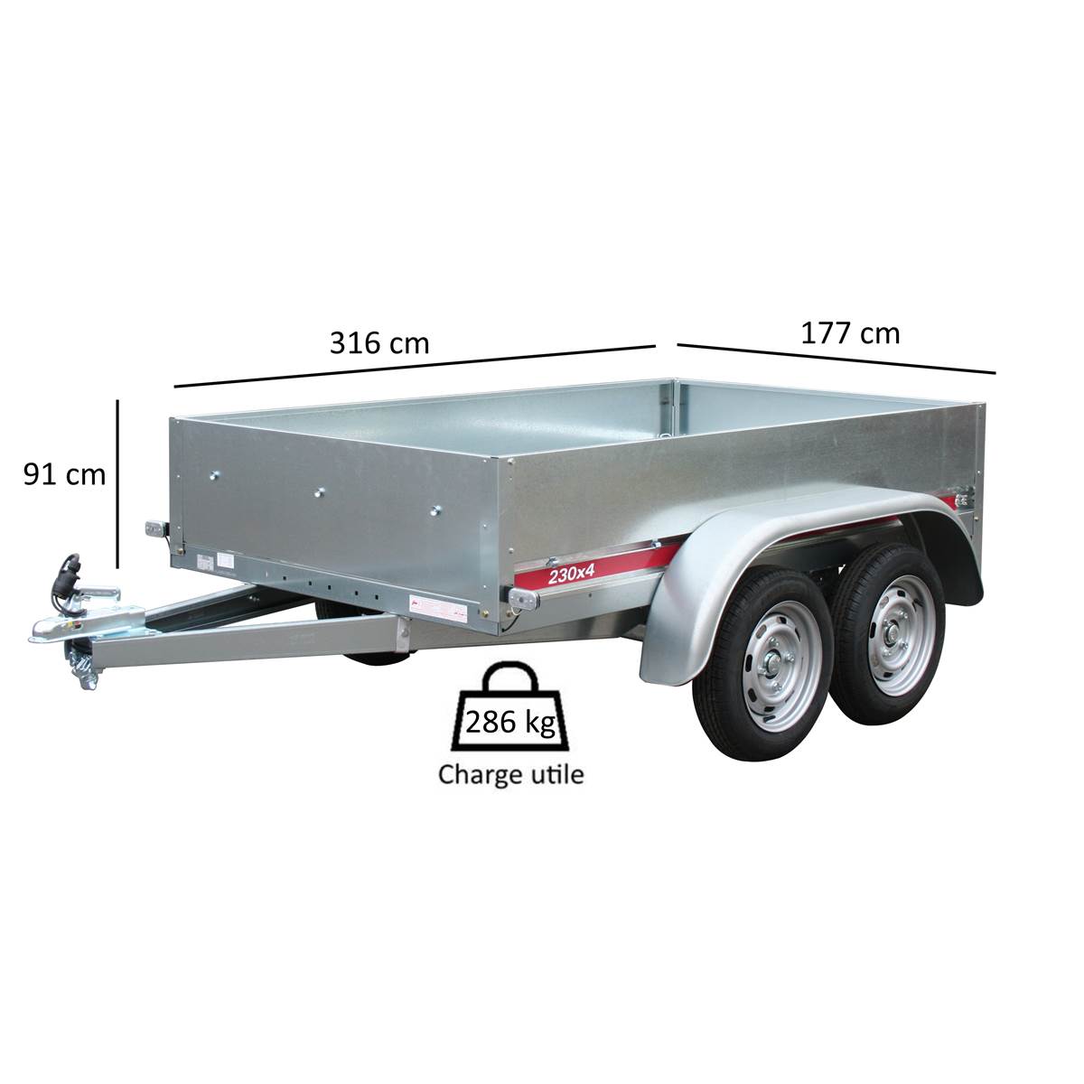 Remorque Double Essieu 232 Rr X4 500 Kg