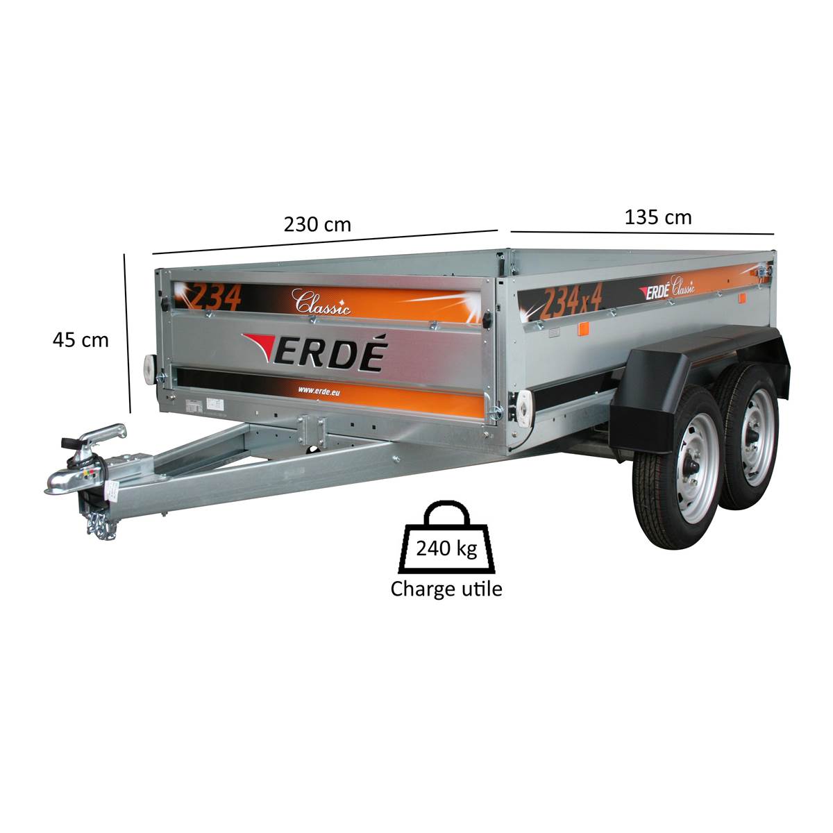 Remorque Double Essieux 750 Kg Feu Vert