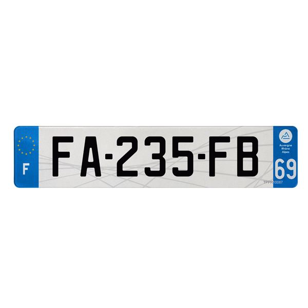 Plaque immatriculation plastique 520 x 110 mm département 69 Feu Vert